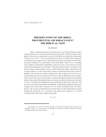 Preservation of the Bible: Providential or Miraculous? - The Master's ...