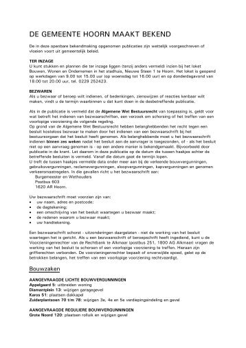 openbare bekendmaking 15 september 2004 - Gemeente Hoorn