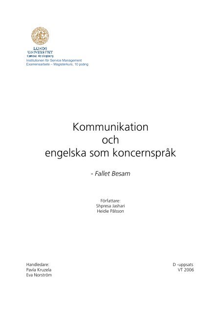 Kommunikation och engelska som koncernspråk - Fallet Besam