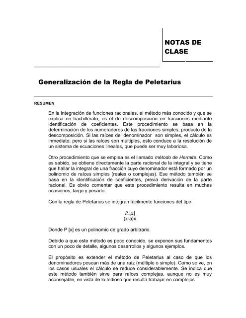 Generalización de la regla de Peletarius Raúl Tomás Blanquer