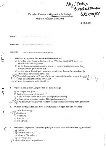 Altklausur Pathologie WS 00/01, Klausur 1 - echsi.de
