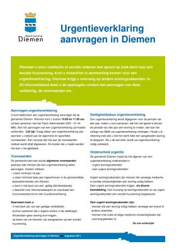 Urgentieverklaring aanvragen in Diemen - Gemeente Diemen