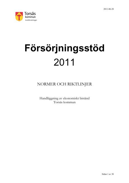 Ekonomiskt bistand riktlinjer 2011 - Torsås kommun