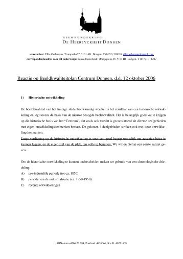 "reactie HKK-beeldkwaliteitsplan" (.pdf). - Heemkundekring Dongen