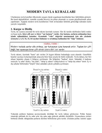 modern tavla kuralları - Oyun içinde Oyun