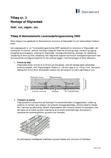 Tillæg nr. 2 Montage af filigrandæk - Betonelement