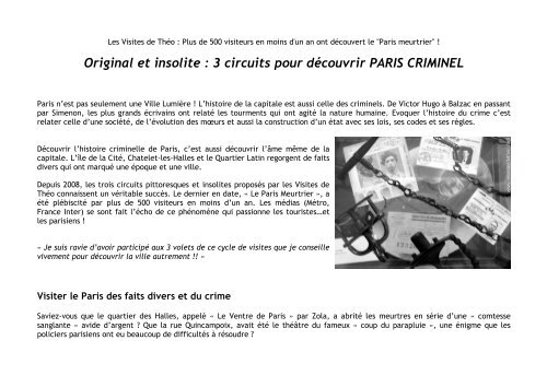 Original et insolite : 3 circuits pour découvrir PARIS CRIMINEL