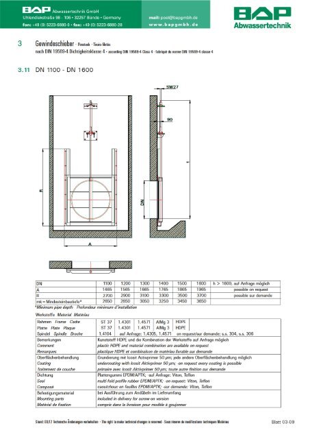 3 Gewindeschieber - Penstuck mmenme - BAP Abwassertechnik