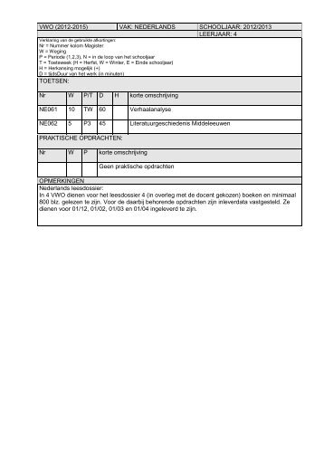 VWO (2012-2015) VAK: NEDERLANDS SCHOOLJAAR: 2012/2013 ...