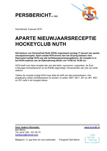 Aparte nieuwjaarsreceptie Hockeyclub Nuth