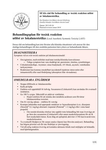 21-12_Behandlingsplan_vid_toxisk reaktion_lokalanestetika ... - SFAI