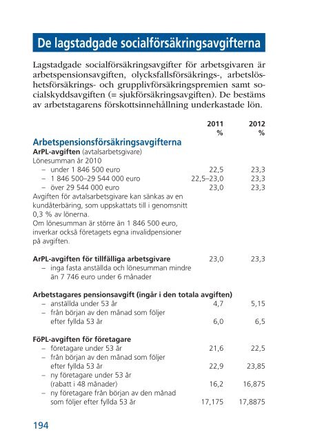 Arbetspension och övrig sosialförsäkring 2012 - Tela