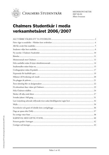 Chalmers Studentkår i media verksamhetsåret 2006/2007