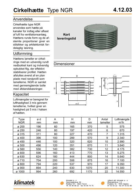 Cirkelhætte type NGR - KLIMATEK Ventilationsmateriel