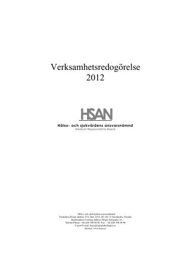 Verksamhetsredogörelse HSAN 2012 - Kammarkollegiet