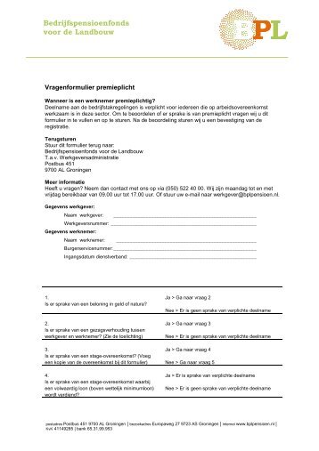 Vragenformulier premieplicht - BPL