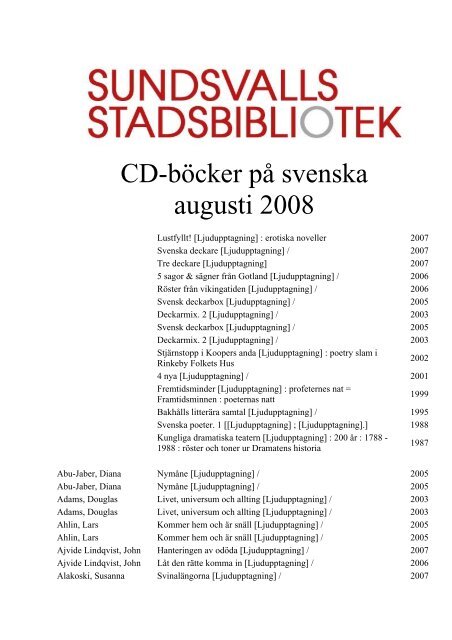 CD-böcker på svenska augusti 2008 - Sundsvall