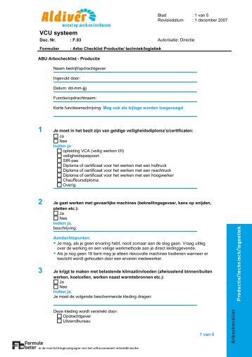 ARBO checklist techniek en productie - Aldiver