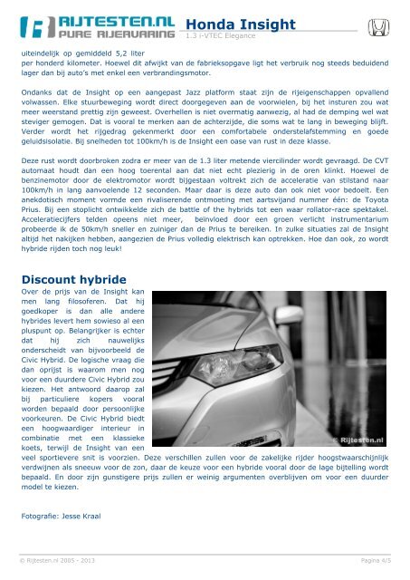 Rijtesten.nl: test Honda Insight