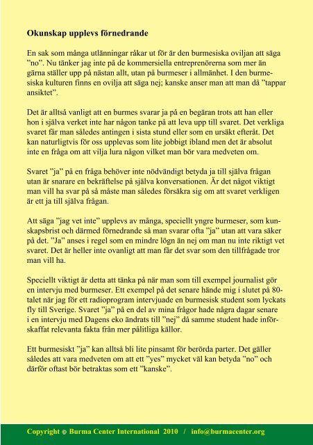 När ”yes” betyder ”no” eller möjligen kanske - Burma Center