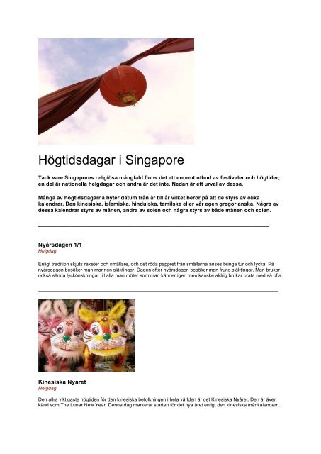 Högtidsdagar i Singapore