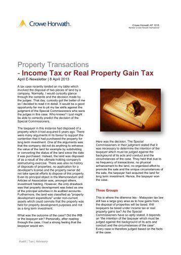 Property Transactions - Income Tax or Real Property Gain Tax