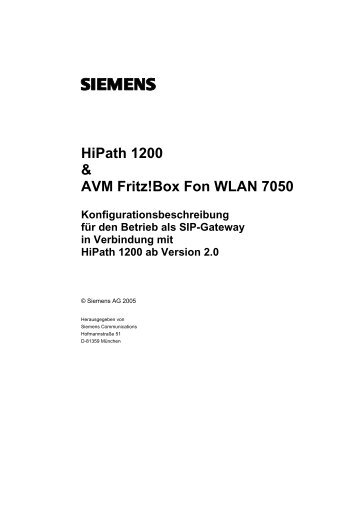 HiPath 1200 & AVM Fritz!Box Fon WLAN 7050 - Siemens Enterprise