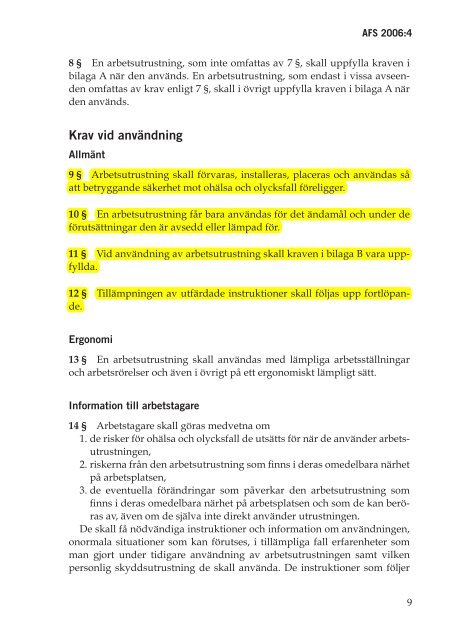 AFS 2006:04 - Användning av arbetsutrustning