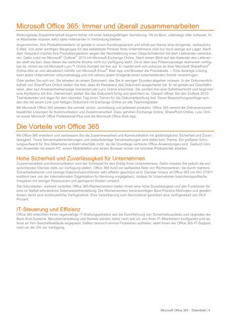 Office 365 – Datenblatt - Microsoft Office 365