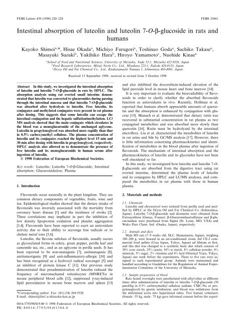 Intestinal absorption of luteolin and luteolin 7-O-L-glucoside in rats ...