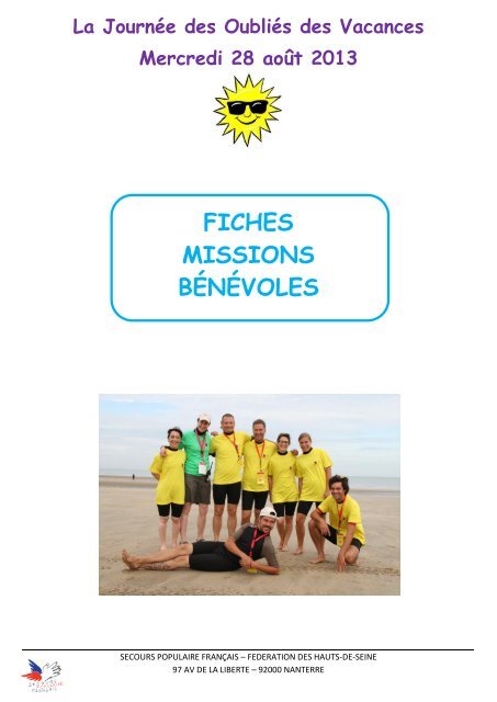 FICHES MISSIONS BÉNÉVOLES - Secours populaire