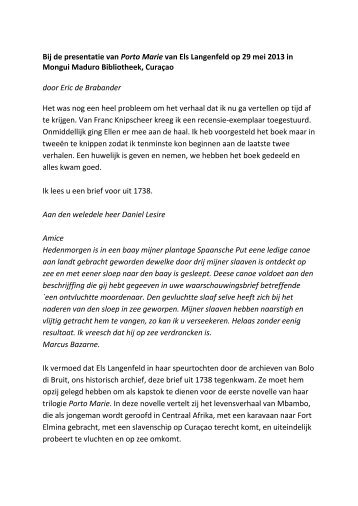 Bij de presentatie van Porto Marie van Els Langenfeld op 29 mei ...