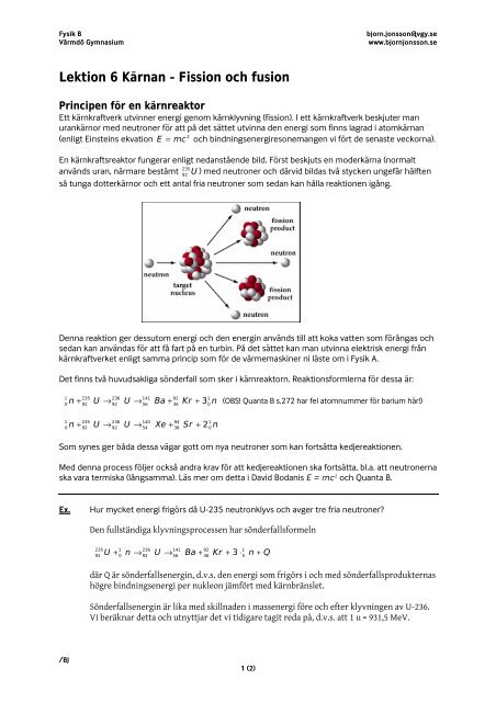 Lektion 6 Kärnan – Fission och fusion - bjornjonsson.se