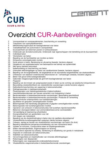 overzicht van alle CUR-Aanbevelingen - Cement