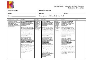 Kunskapskrav Historia åk 6 - Matris för skriftliga omdömen - Kulturama