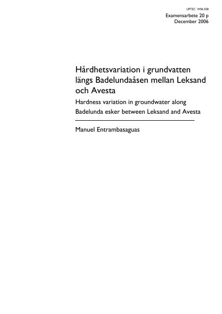 Hårdhetsvariation i grundvatten längs Badelundaåsen ... - Midvatten