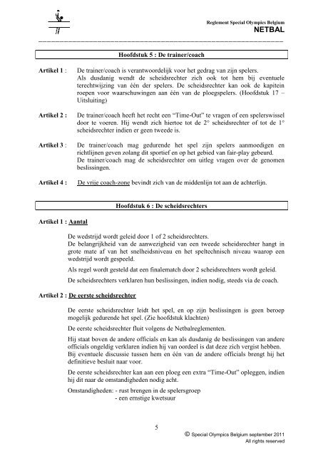 Netbal Reglement - Special Olympics Belgique