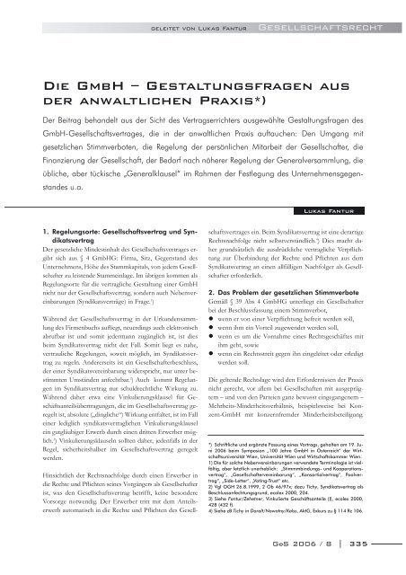 Die Gmbh Gestaltungsfragen Aus Der Anwaltlichen Praxis - 