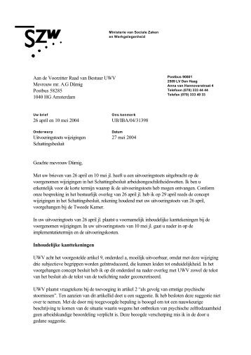 Aan de Voorzitter Raad van Bestuur UWV Mevrouw mr ... - docs.szw.nl