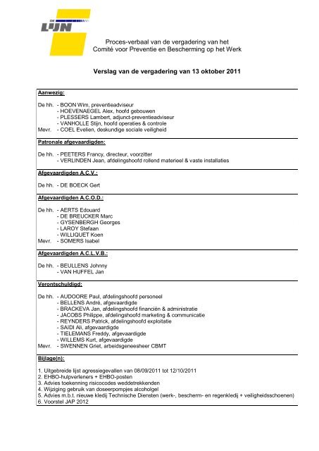 Proces-verbaal van de vergadering van het Comité voor ... - aclvb