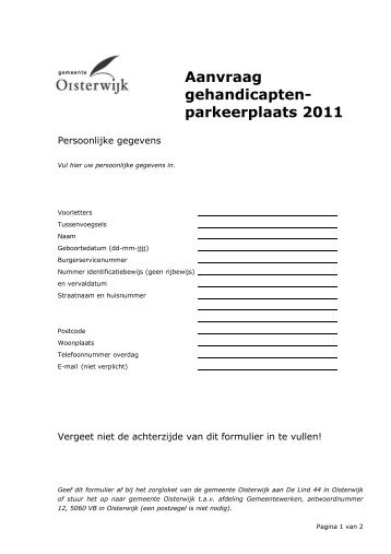 Aanvraag gehandicaptenparkeerplaats - Gemeente Oisterwijk