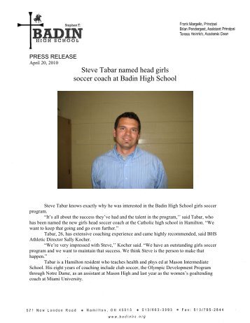 Steve Tabar named head girls soccer coach at Badin High School