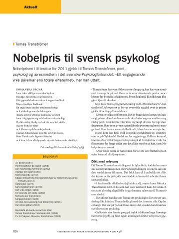 Nobelpris til svensk psykolog - Tidsskrift for Norsk Psykologforening