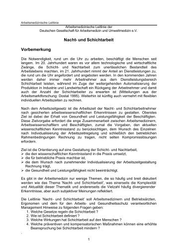 Leitlinie Nacht-u. Schichtarbeit - INQA