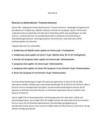 Översyn av skolstrukturen i Tranemo kommun 2012-08-16