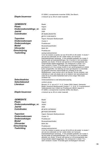 Catalogus archeologische onderzoeken gemeente Bladel