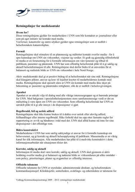 Retningslinjer for mediekontakt - Universitetssykehuset Nord-Norge