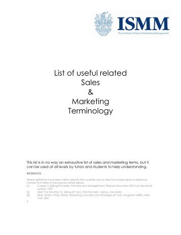 List of useful related Sales & Marketing Terminology