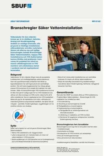 Branschregler Säker Vatteninstallation - SBUF