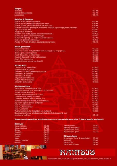 Menu Kaart - Ramsis